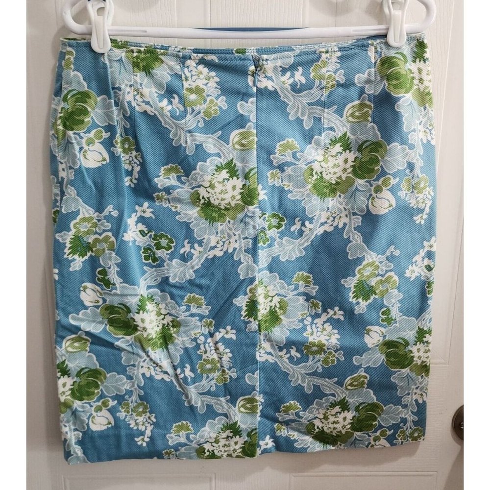 Talbots Women's Short Straight‎ Pencil Skirt Back Zip Blue Green Floral Size 10 - Picture 2 of 7
